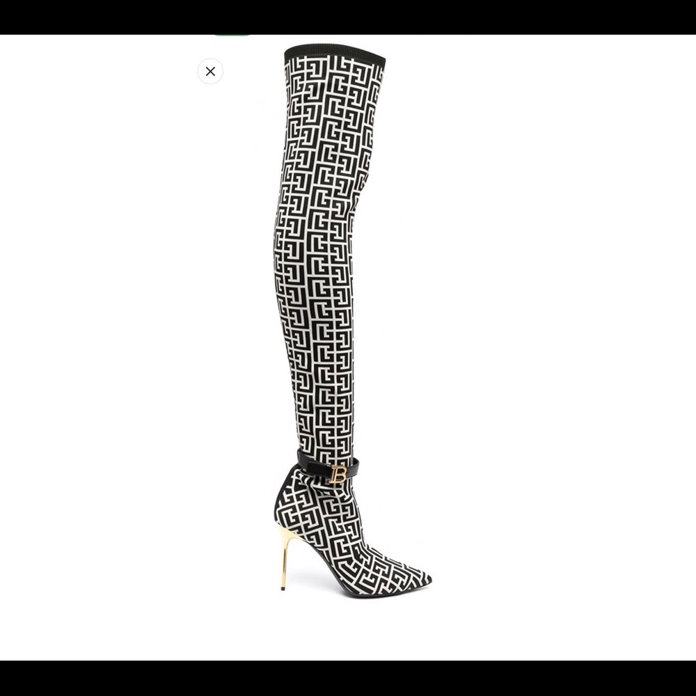 Balmain Raven
monogram thigh-high boots